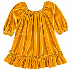 Puffy-Sleeve Velour Dress for Toddler Girls