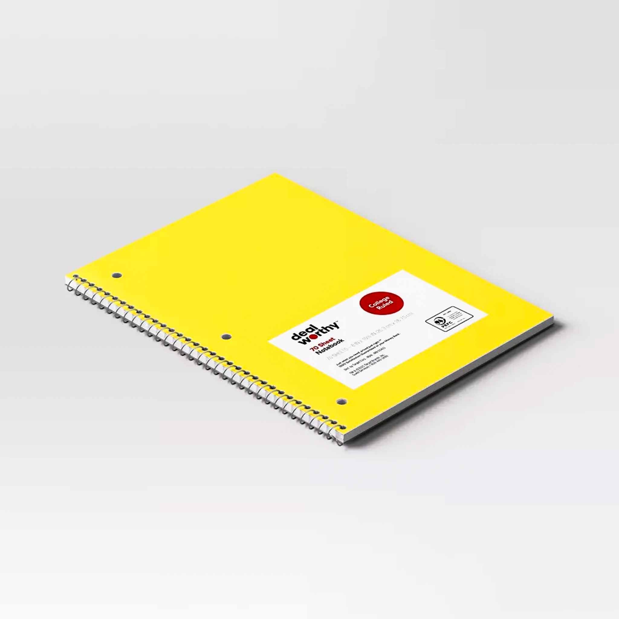 Yellow 1-Subject Spiral Notebook (Angled View)